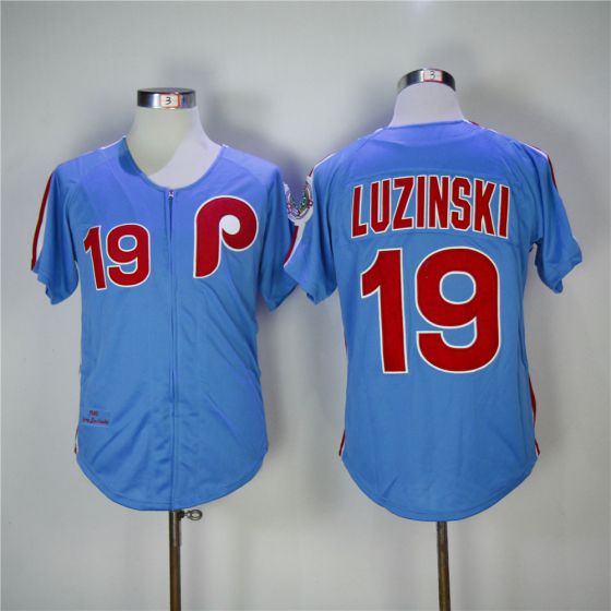 Men Philadelphia Phillies #19 Luzinski Blue 1980 Throwback Edition MLB Jerseys